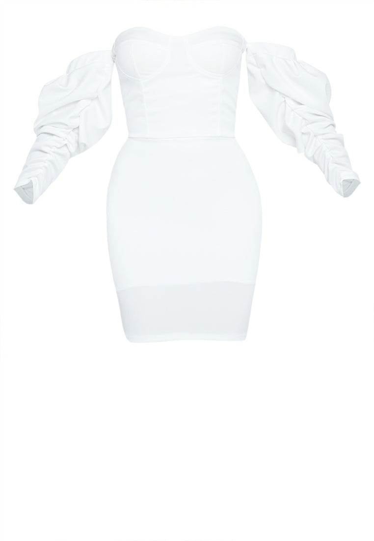 Bustier Longsleeves Mini Dress in White