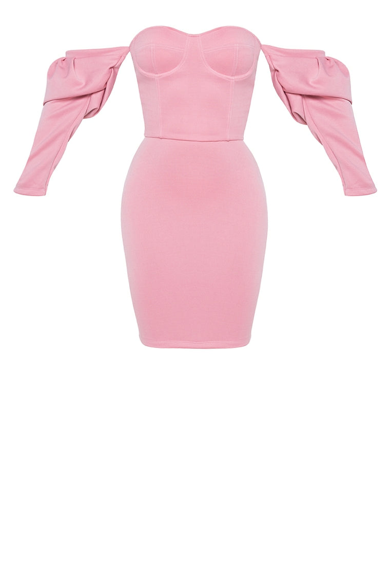 Bustier Longsleeves Mini Dress in Rose Pink