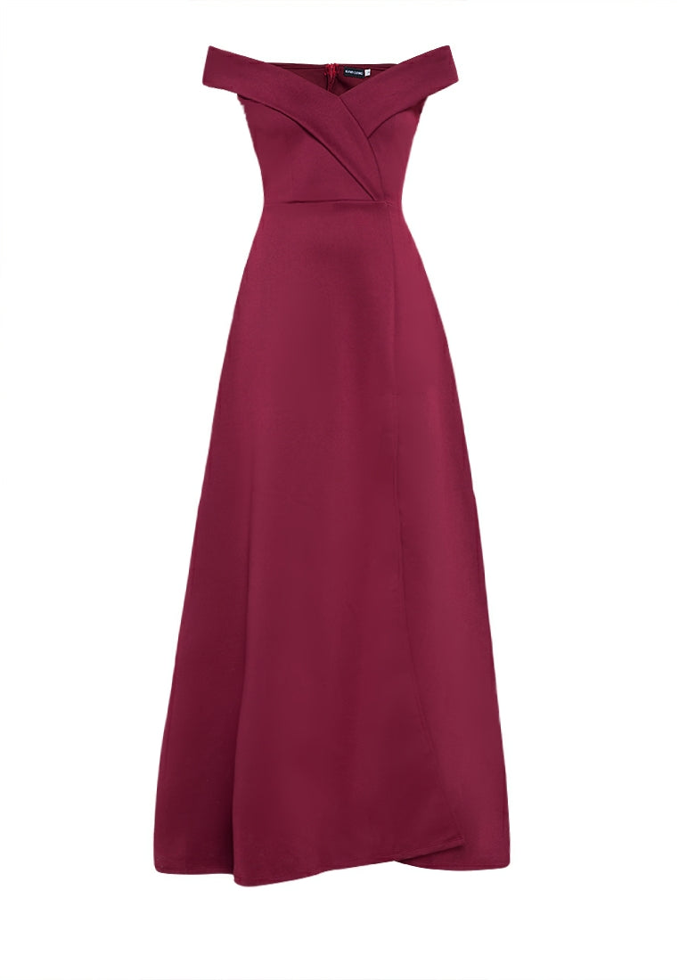 Off-the-Shoulder Maxi Dress in Maroon