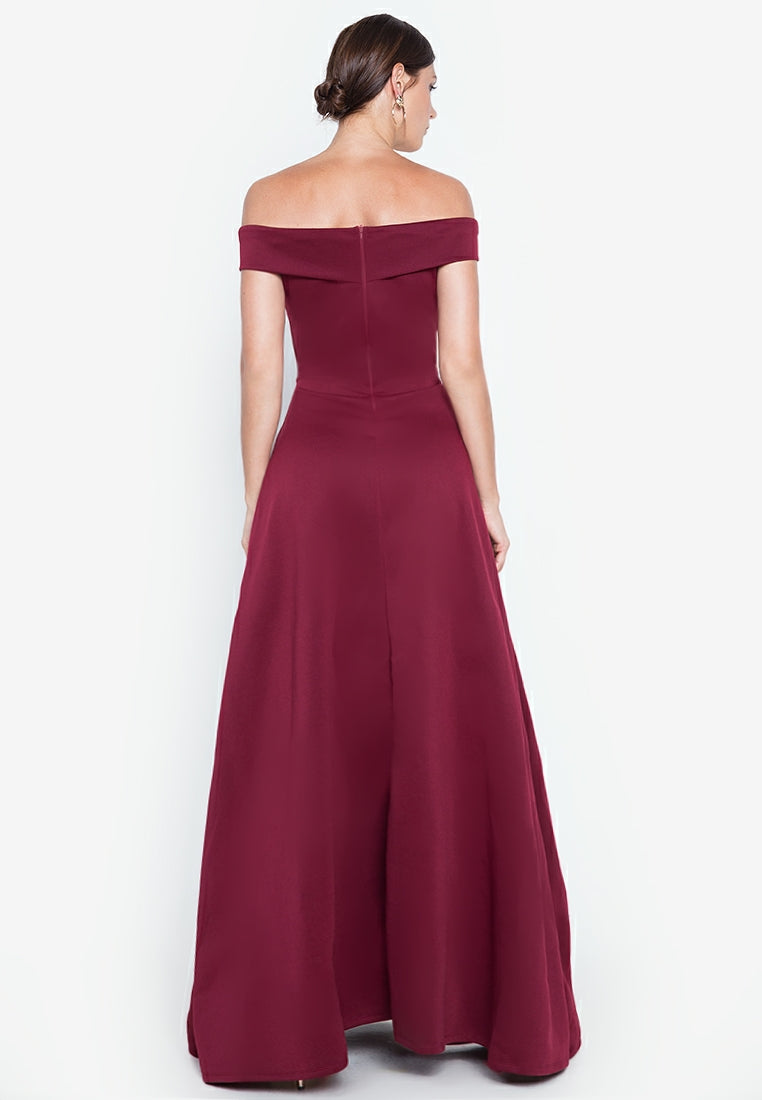 Off-the-Shoulder Maxi Dress in Maroon