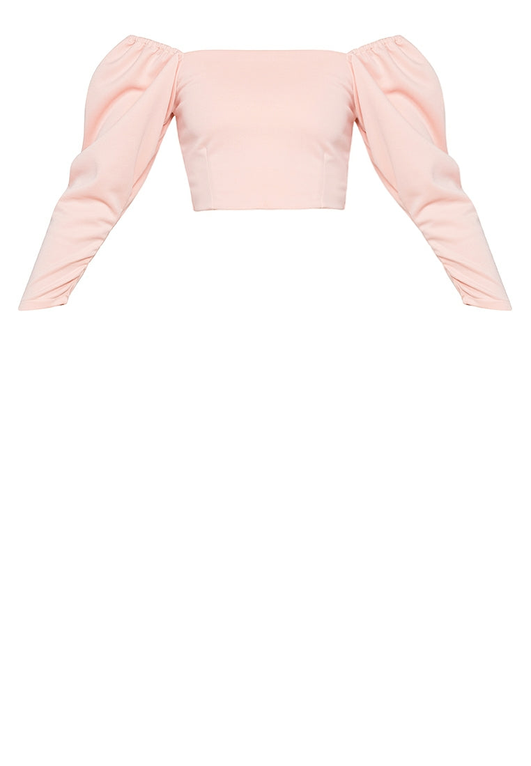 Puff Sleeved Square Neck Croptop in Dusty Pink