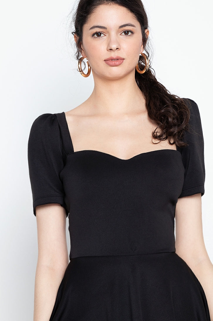 Puff Sleeved Dress in Black – Heather Clothing