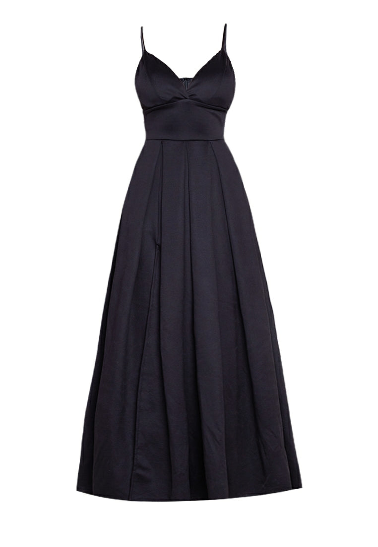Plunging V-Neck Maxi Dress in Black
