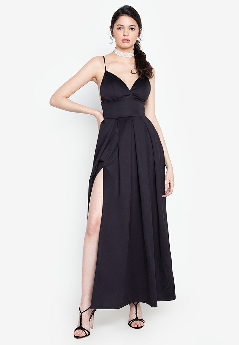 Plunging V-Neck Maxi Dress in Black