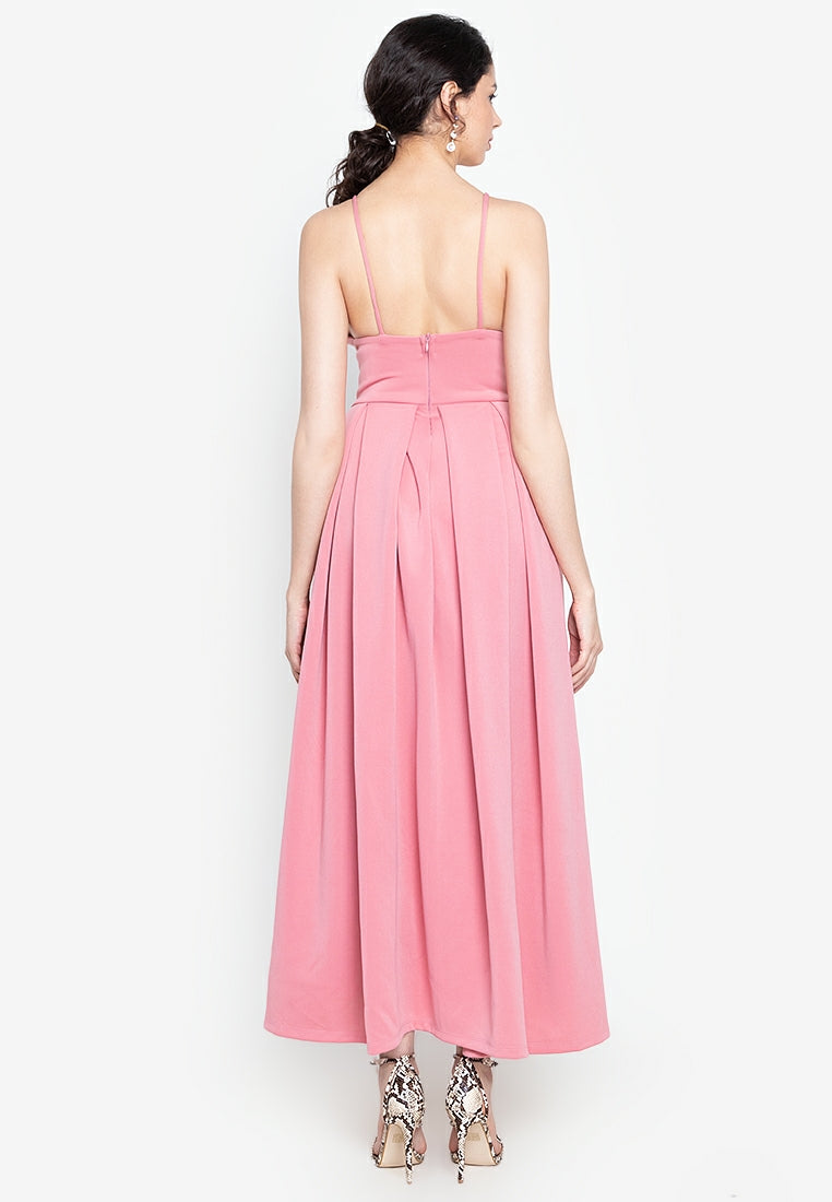 Plunging V-Neck Maxi Dress in Rose Pink
