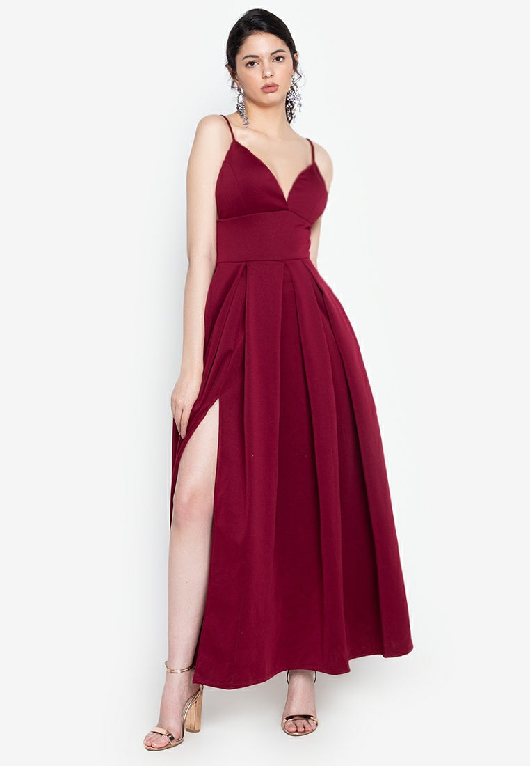 Plunging V-Neck Maxi Dress in Maroon