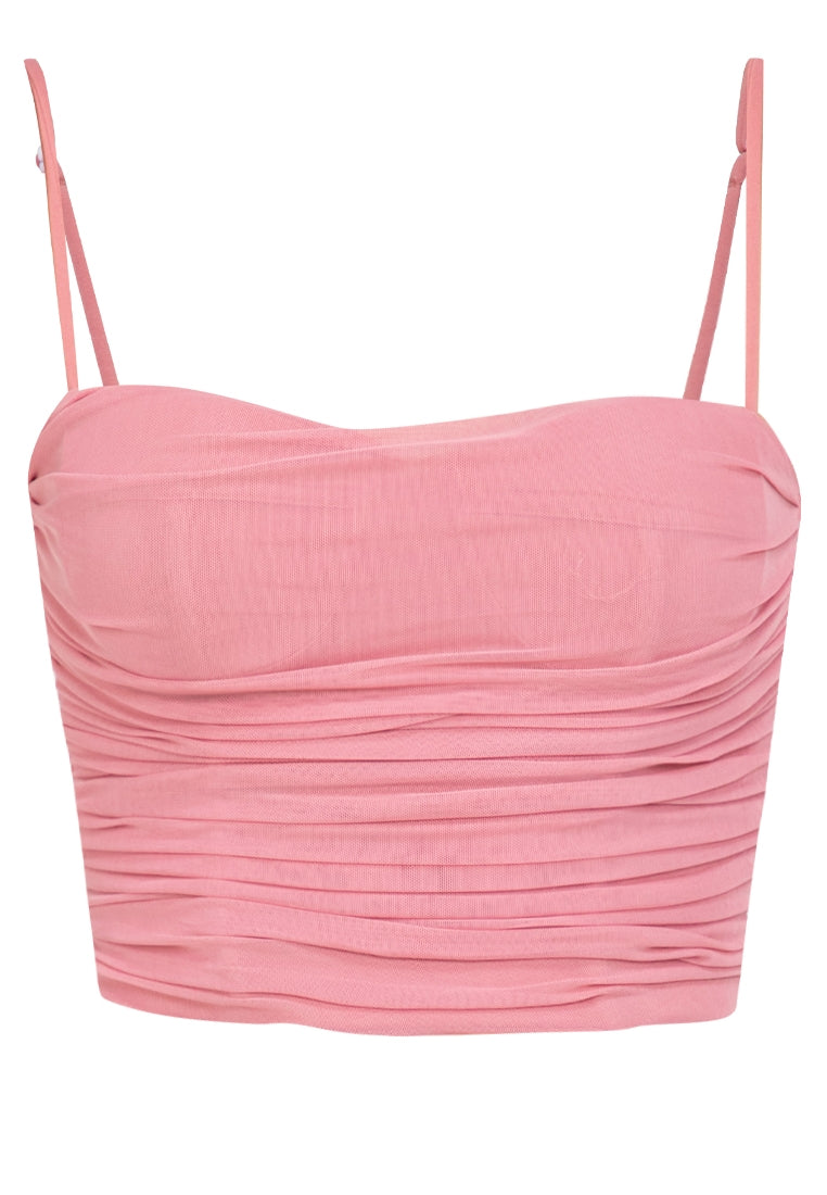 Strappy Bustier Mesh Top in Rose Pink