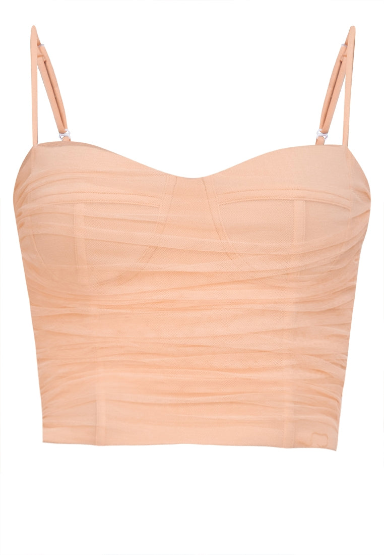 Strappy Bustier Mesh Top in Nude