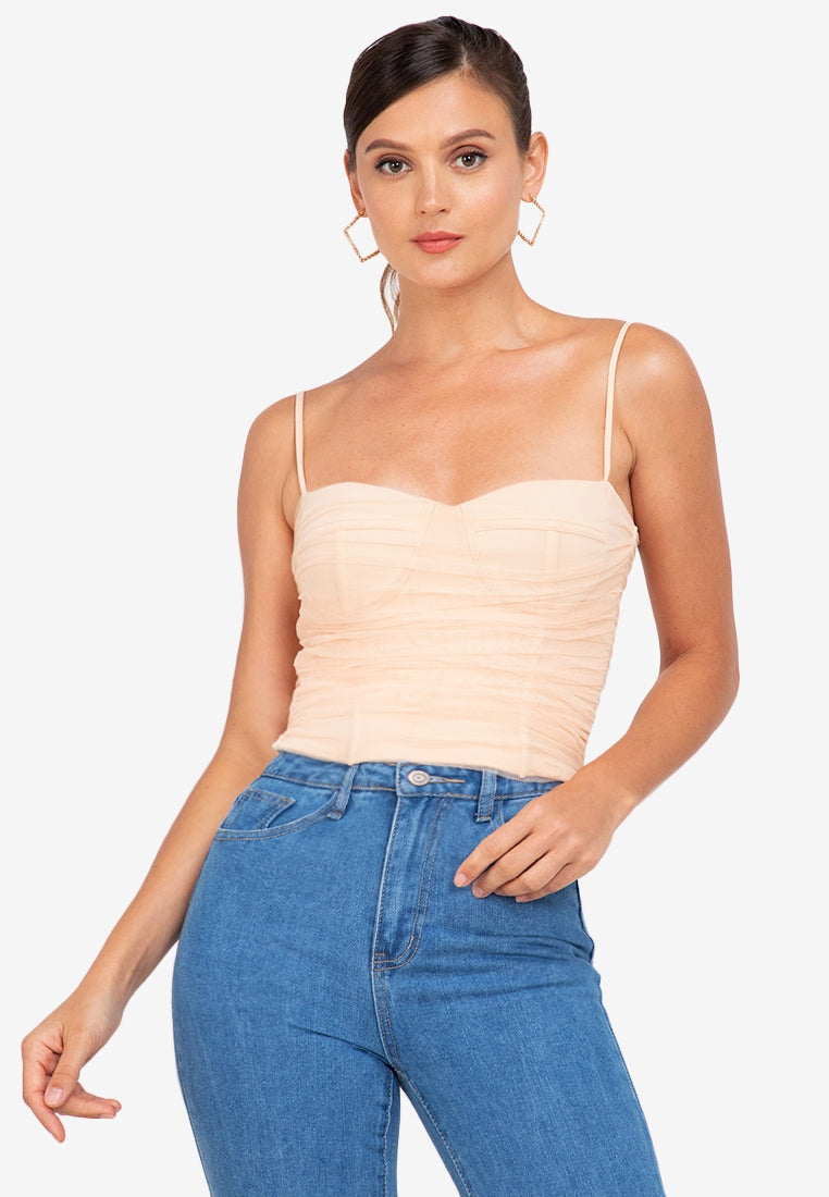 Strappy Bustier Mesh Top in Nude