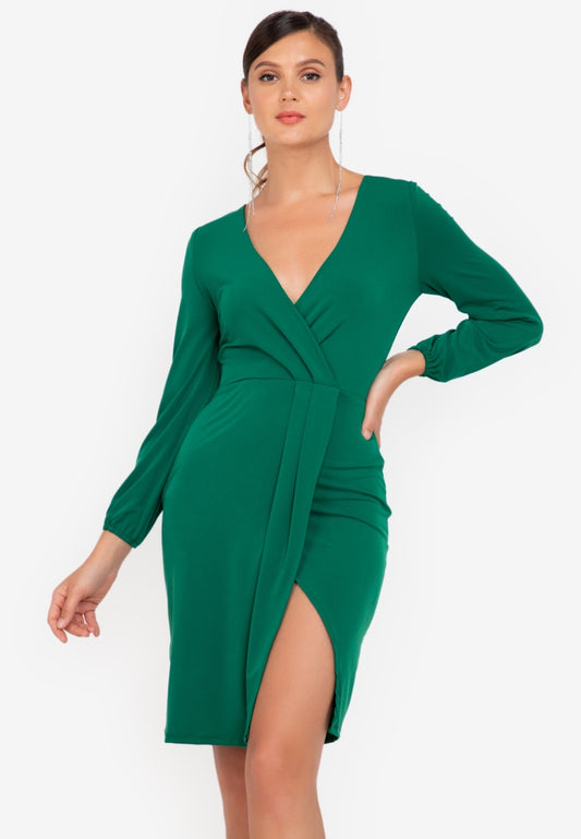 Puff-sleeved Wrap Dress