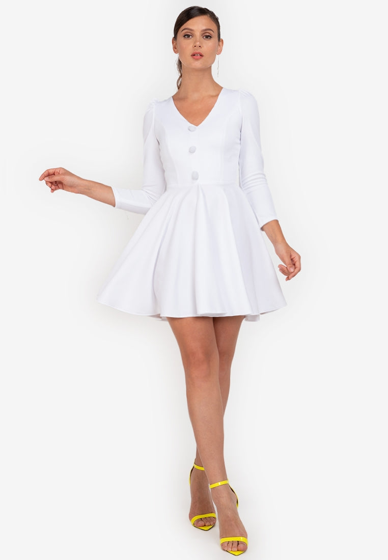V-neck Fit and Flare Mini Dress in White