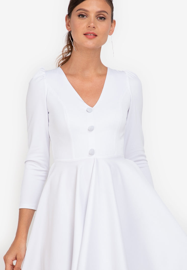 V-neck Fit and Flare Mini Dress in White