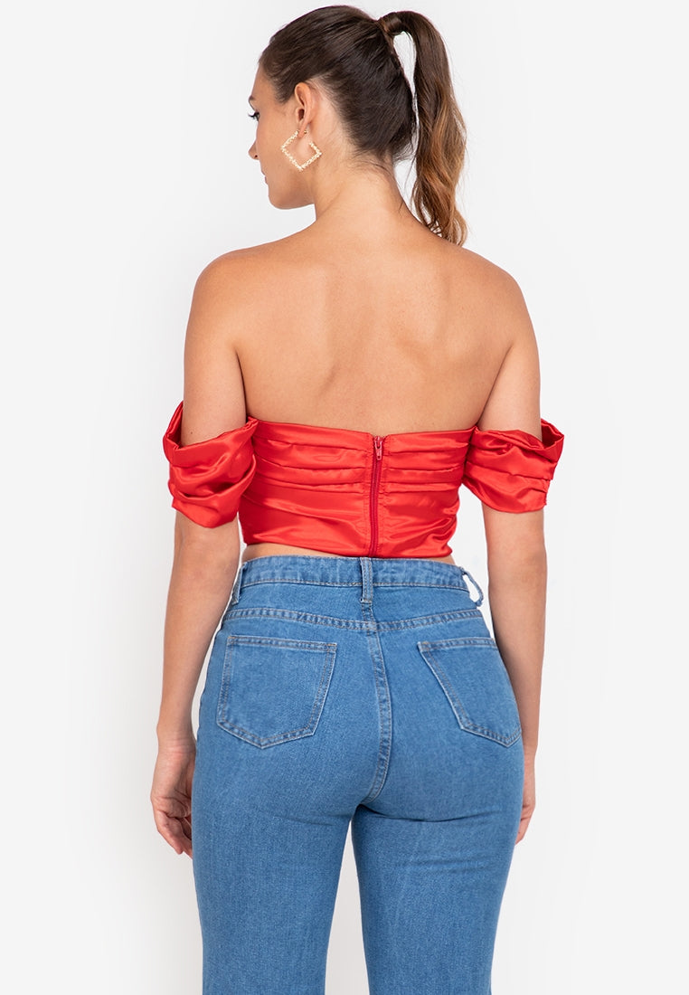 Off-the-Shoulder Bustier Top in Red