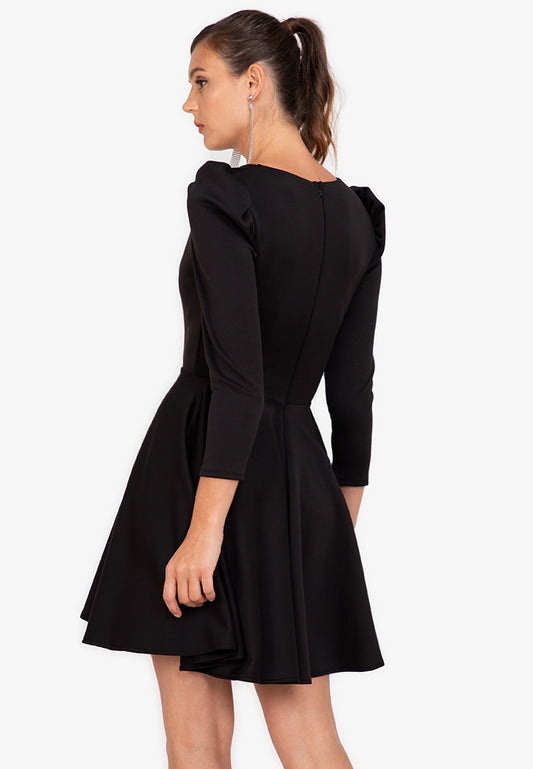 V-neck Fit and Flare Mini Dress in Black