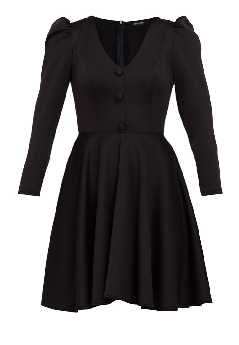 V-neck Fit and Flare Mini Dress in Black