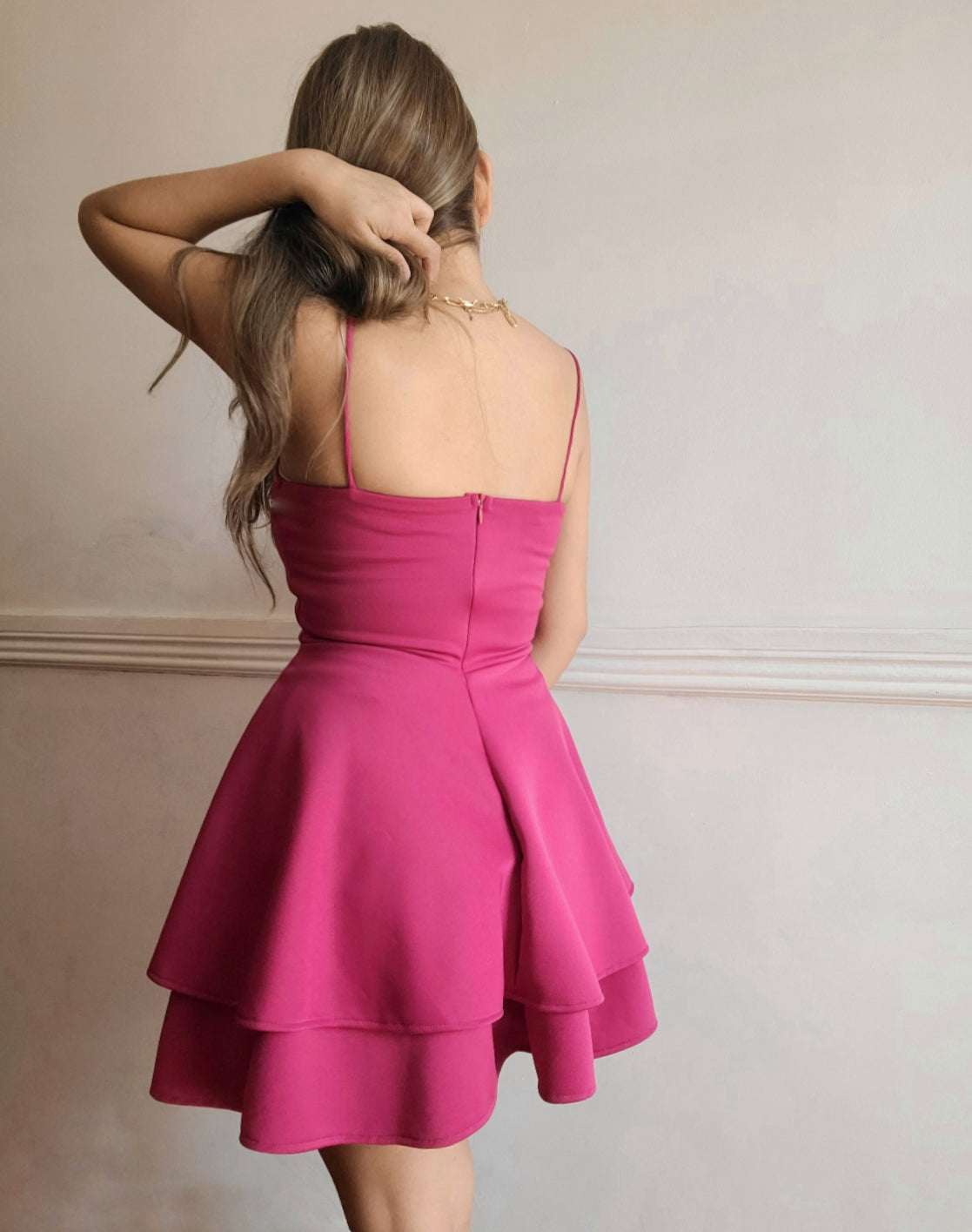 Double Layer Skater Dress in Fuchsia Pink