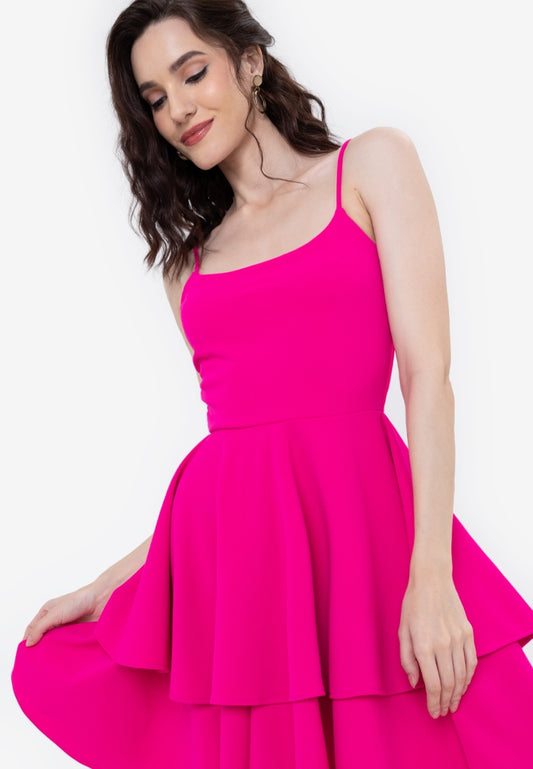 Double Layer Skater Dress in Fuchsia Pink