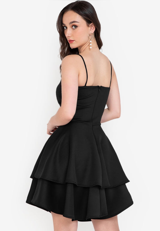 Double Layer Skater Dress in Black