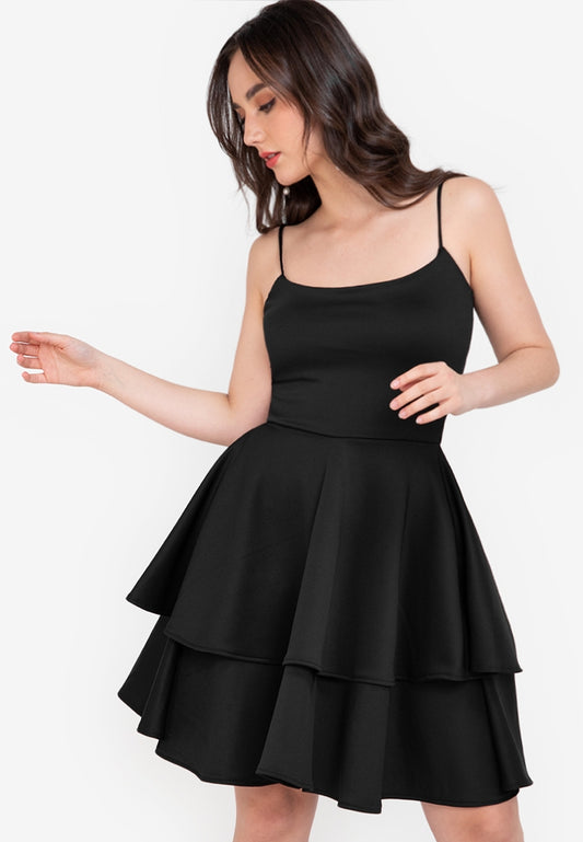Double Layer Skater Dress in Black