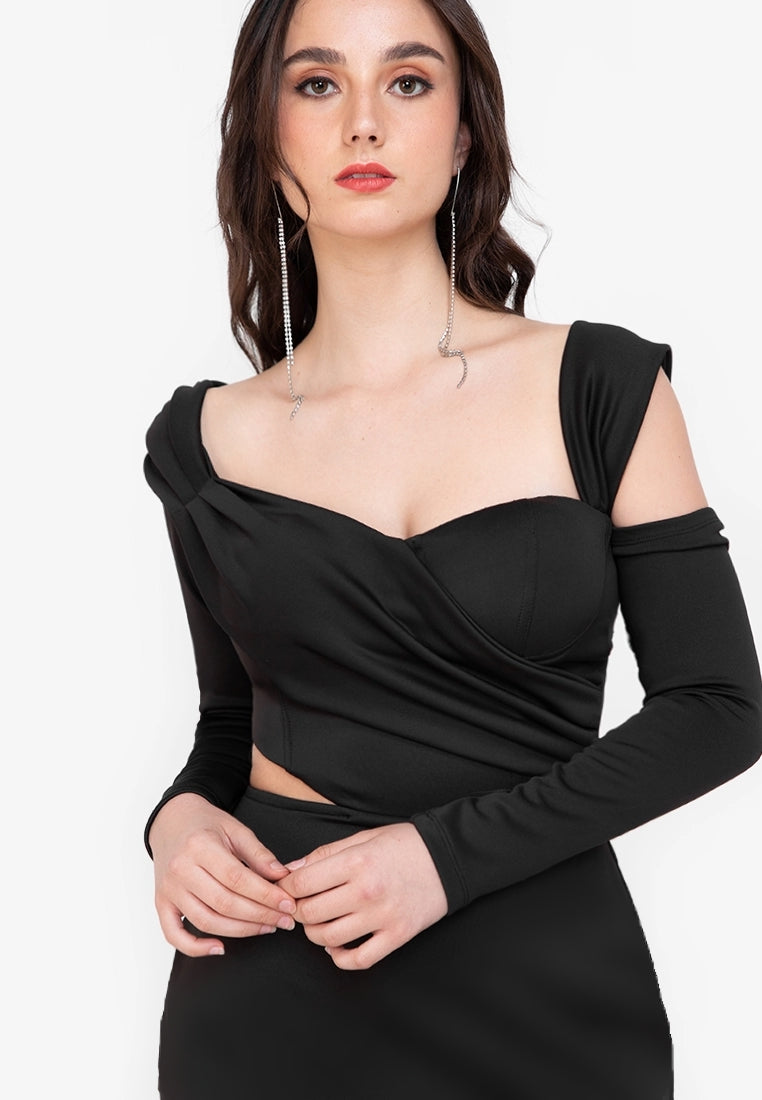 Off-the-shoulder Bustier Mini Dress in Black