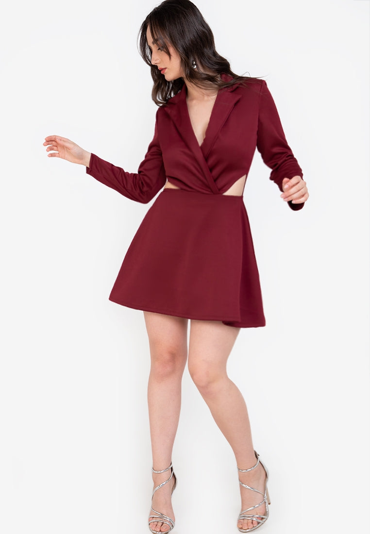 Cut Out Blazer Dress in Maroon