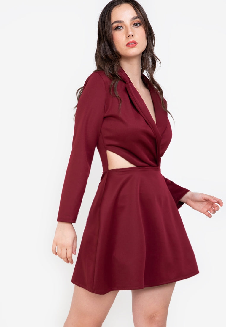 Cut Out Blazer Dress in Maroon