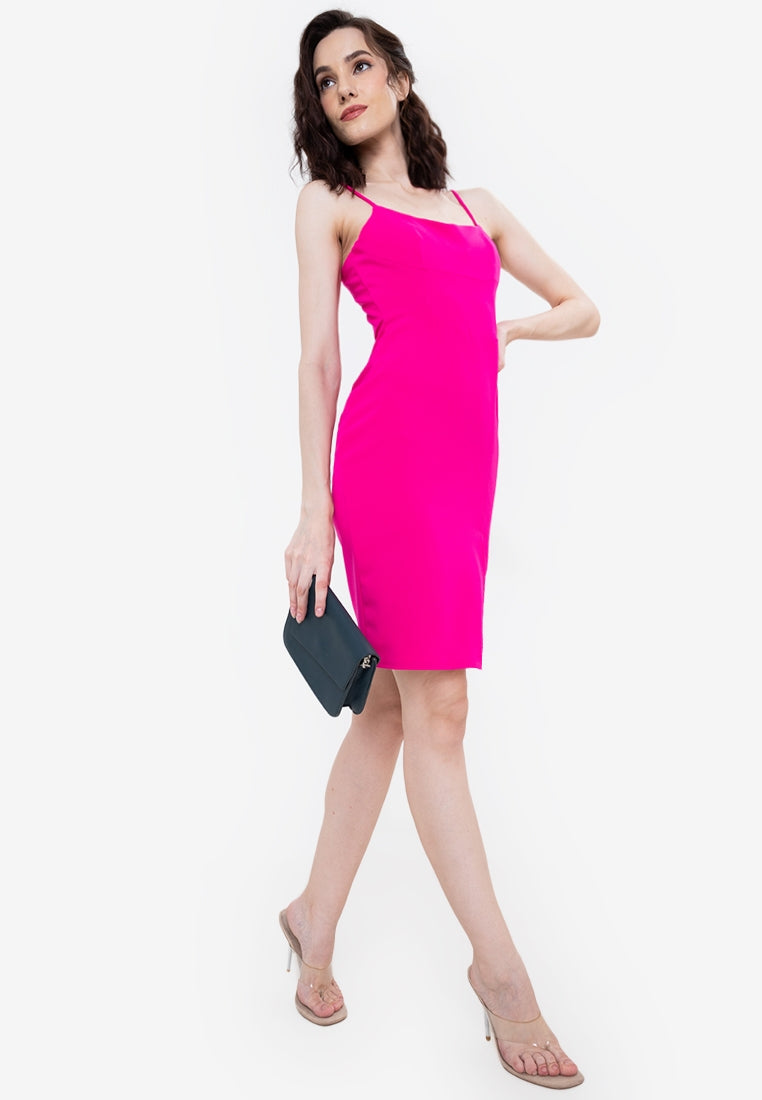 Strappy Midi Dress in Fuchsia Pink
