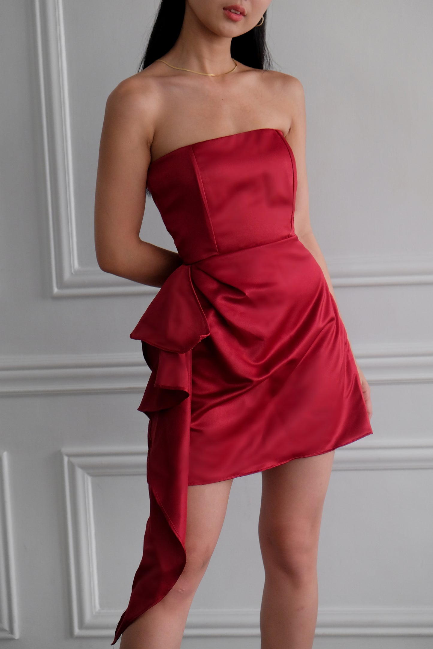 Glory Mini Dress with Cascading Side Ruffle - Heather Clothing