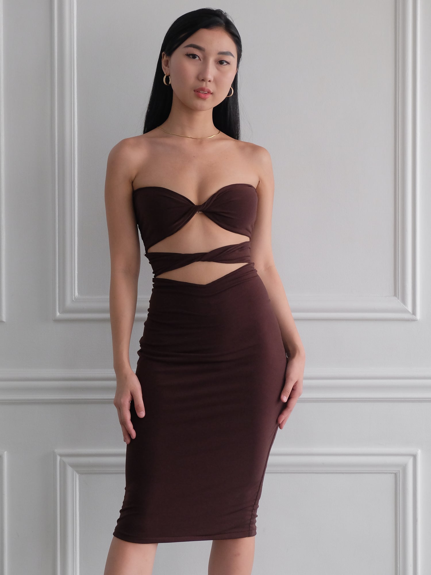 twist cut out bodycon dress One Shoulder Cut Out Twist Front Bodycon Dress