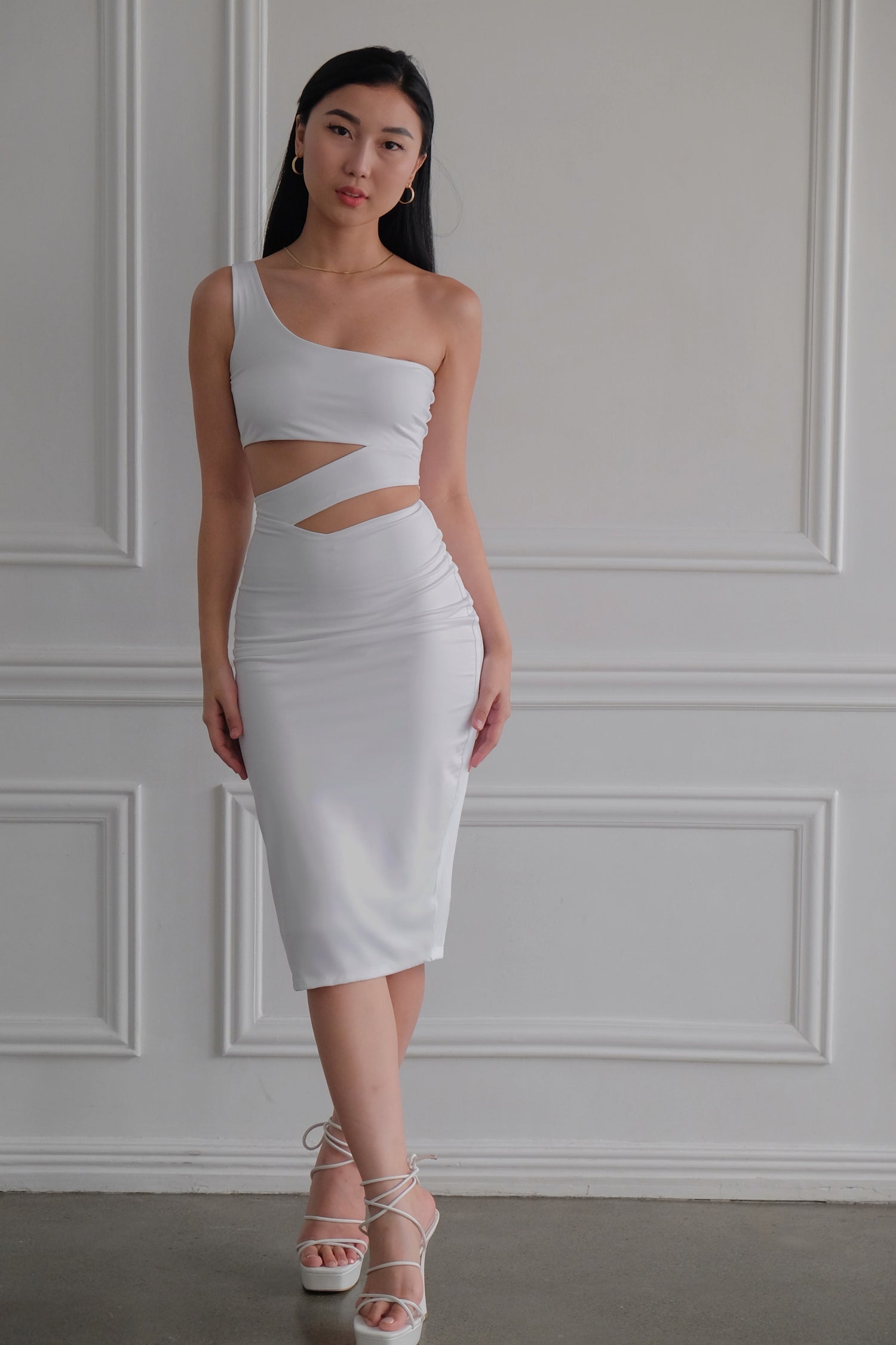 Heather Clothing Cut-out Midi Bodycon Dress in White