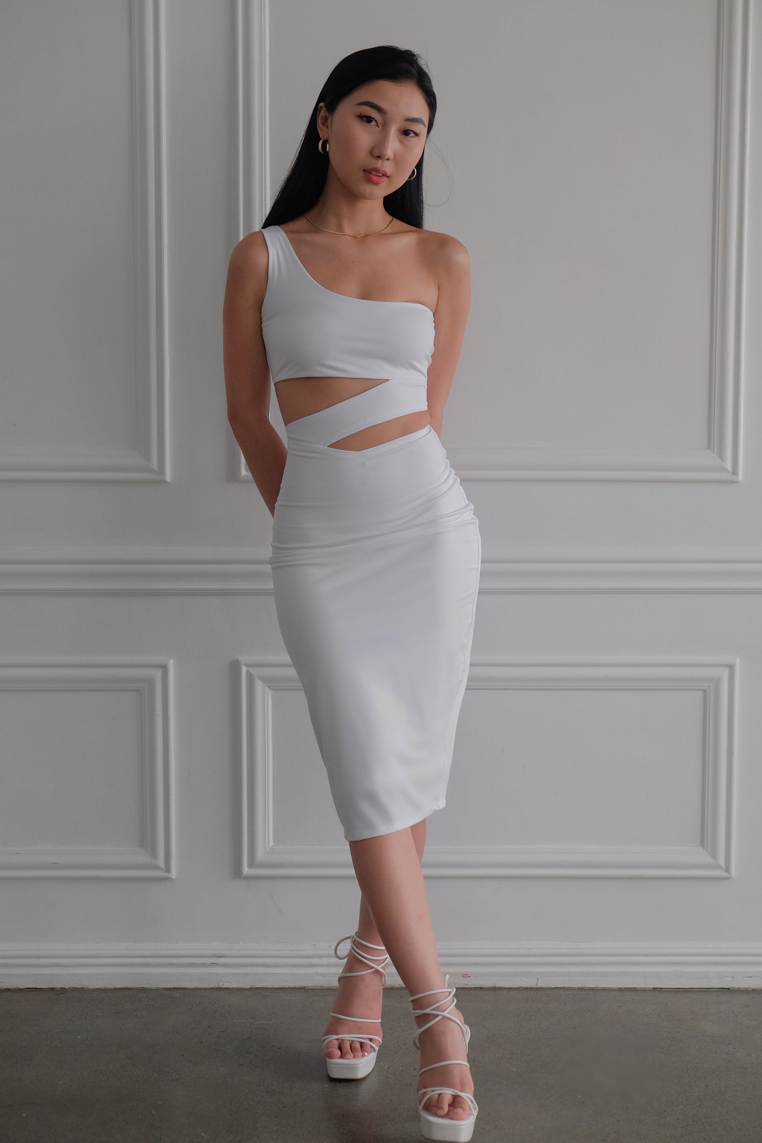 Heather Clothing Cut-out Midi Bodycon Dress in White