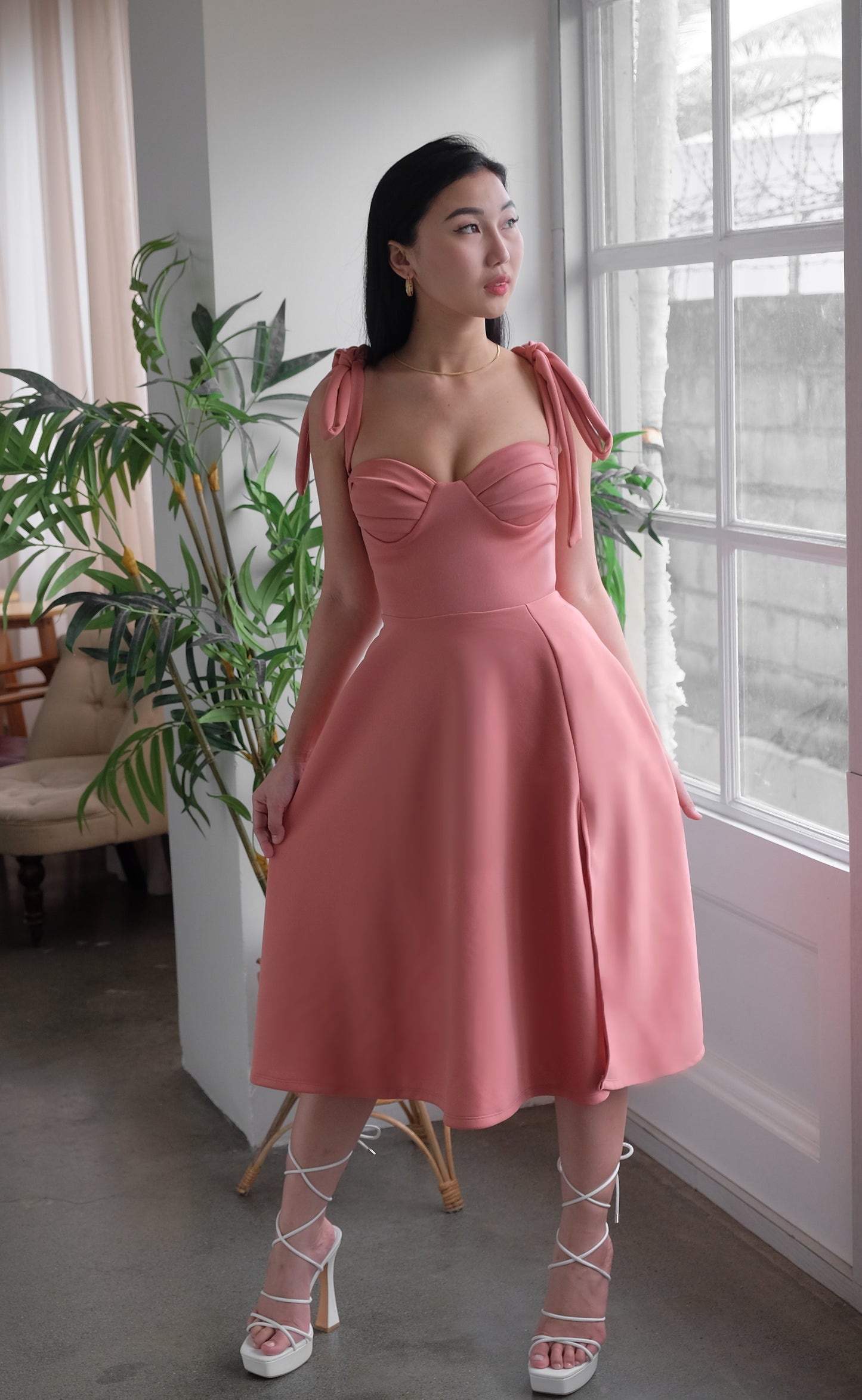 Heather Clothing Kailani Bustier Midi Dress in Rose Pink