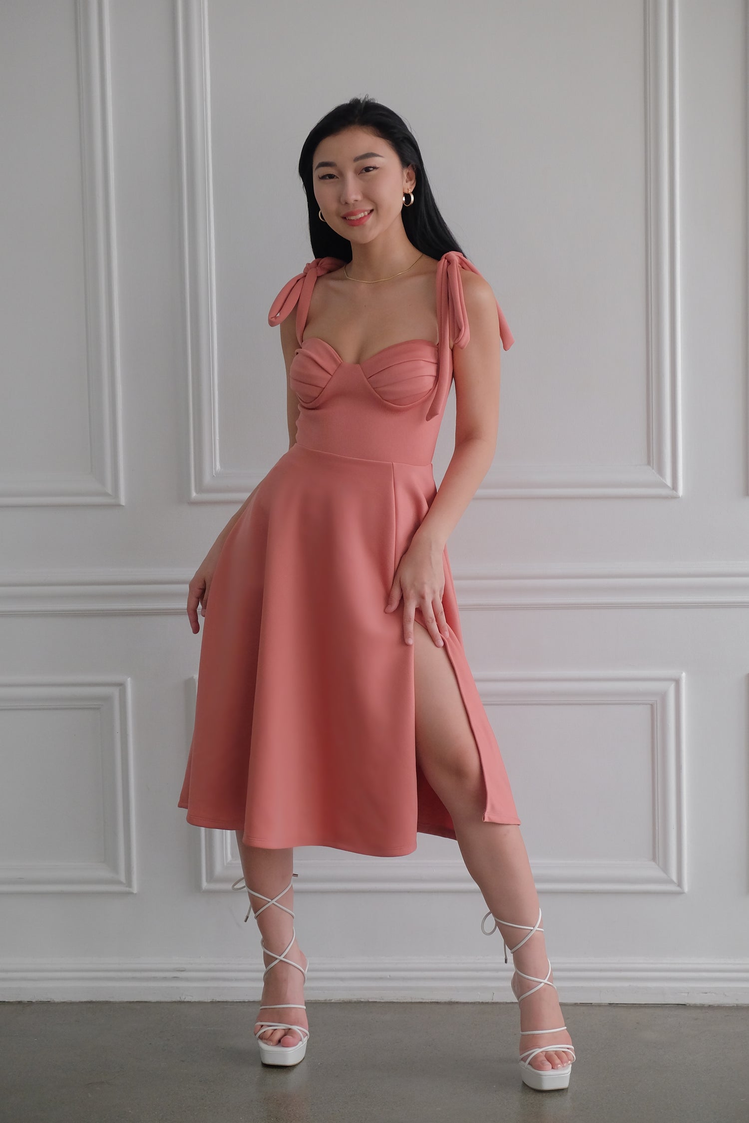 Heather Clothing Kailani Bustier Midi Dress in Rose Pink