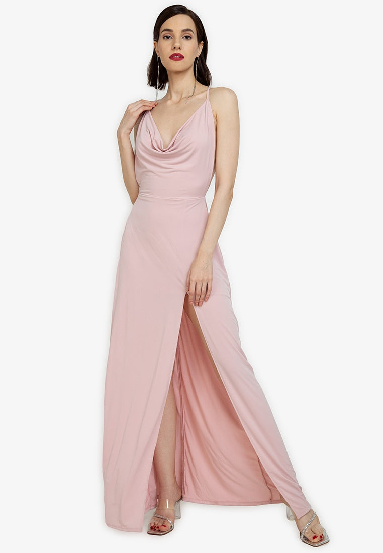 Cowl Neck Backless Maxi Dress in Dusty Pink