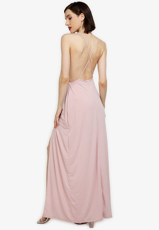 Cowl Neck Backless Maxi Dress in Dusty Pink