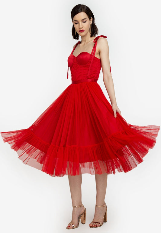 Bustier Mesh Tea-Length Dress