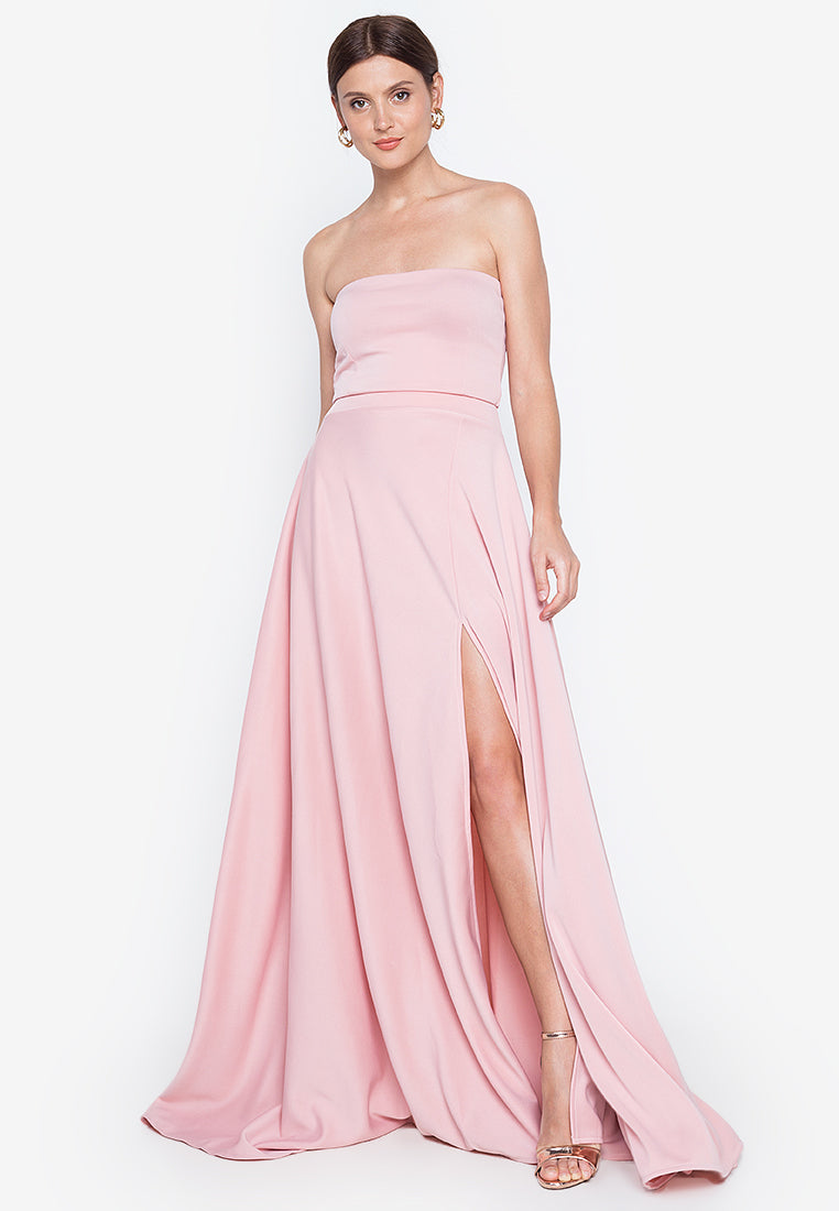 Bandeau Sweep Train Maxi Set in Dusty Pink