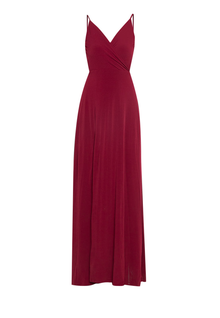 Wrapped Backless Long Dress in Maroon