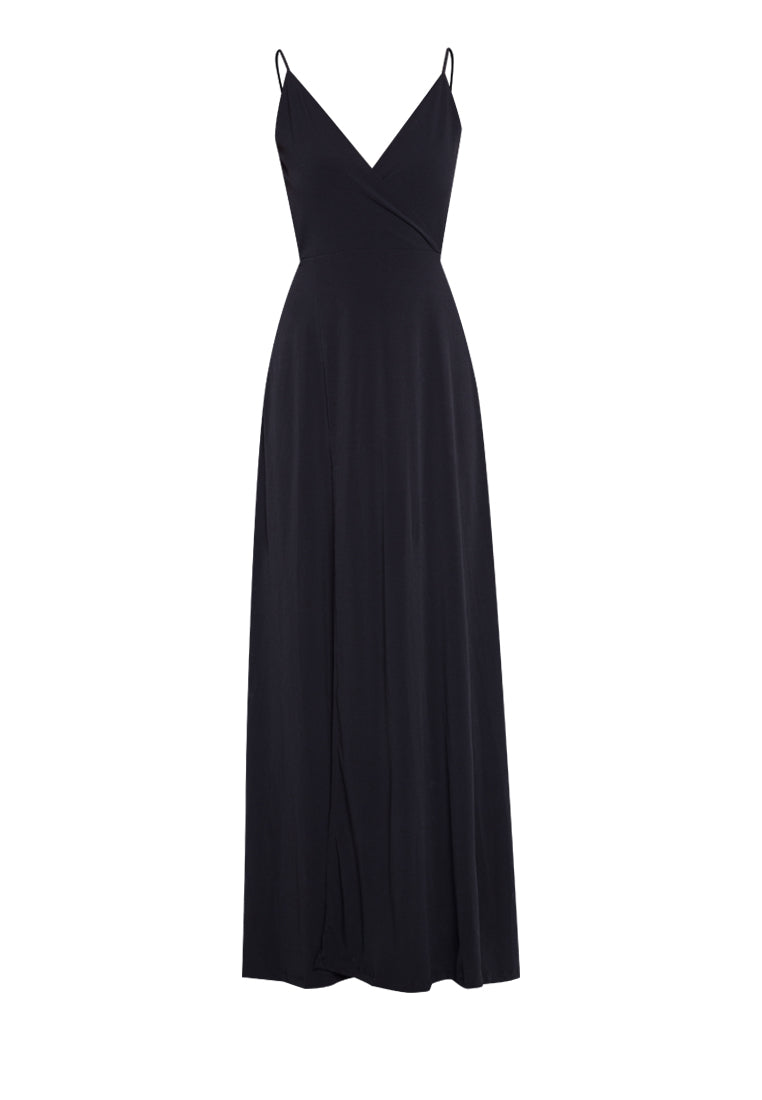 Wrapped Backless Long Dress in Black