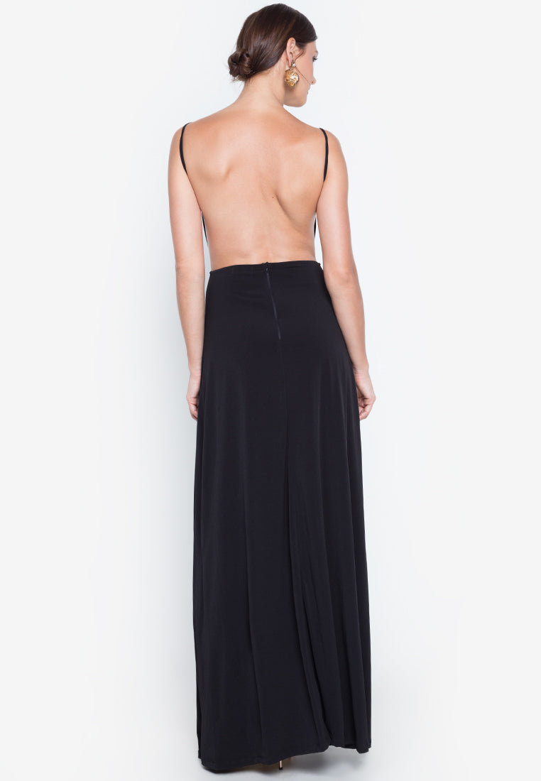 Wrapped Backless Long Dress in Black Heather Clothing Wrapped Backless Long Dress in Black Heather Clothing