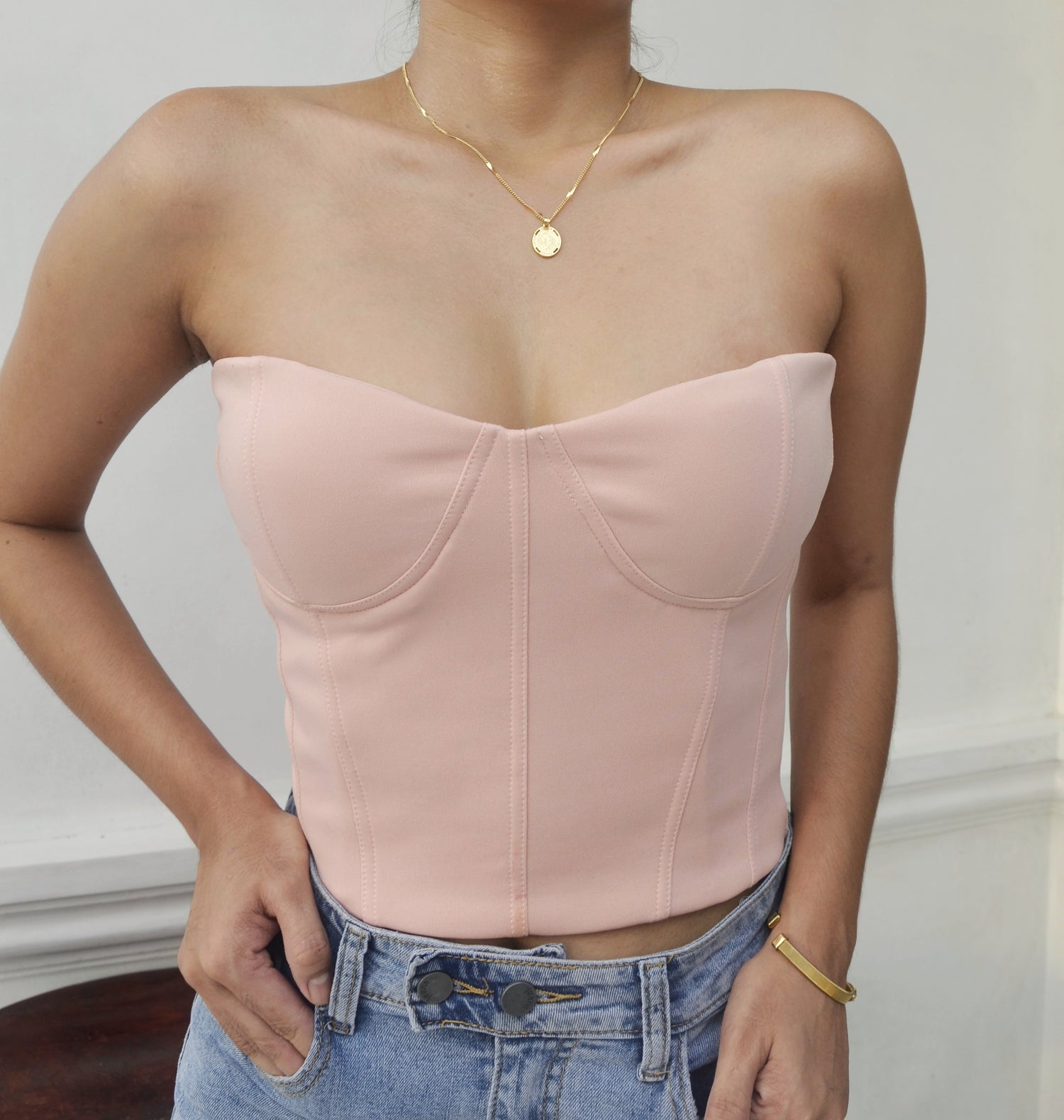 Basic Bustier Crop Top in Dusty Pink