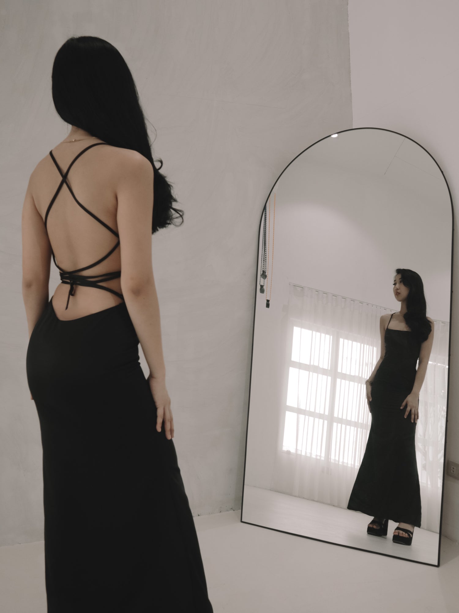 Serene Satin Maxi Dress in Black