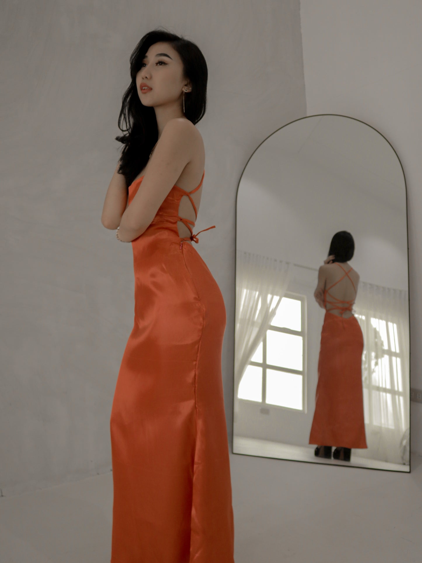 Serene Satin Maxi Dress in Orange