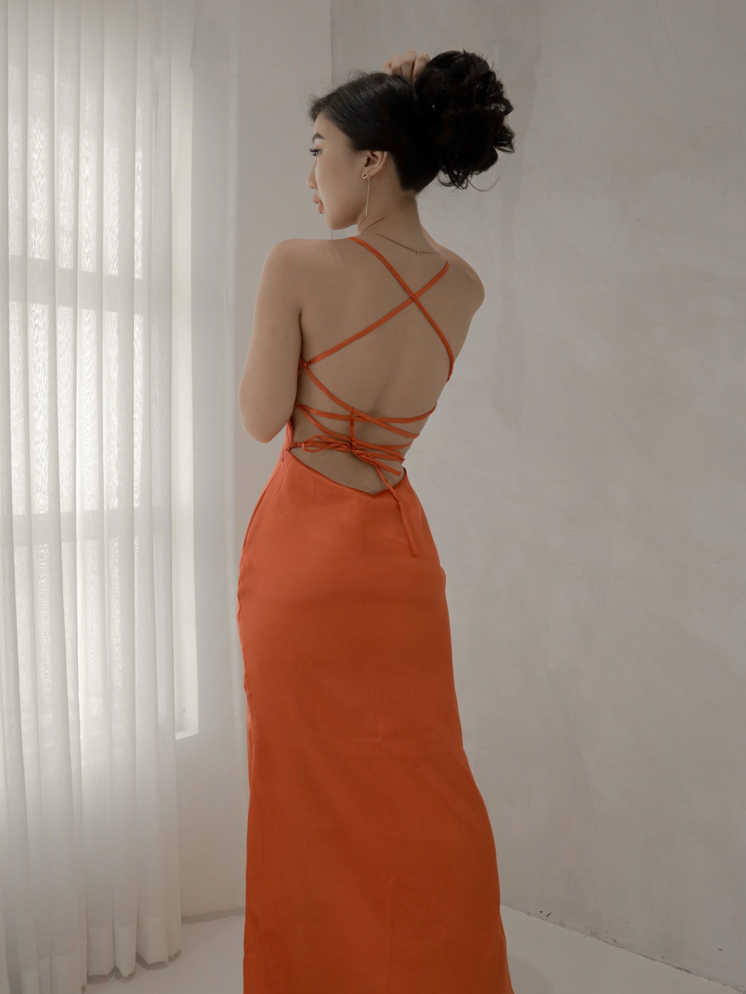  Serene Satin Maxi Dress in Orange