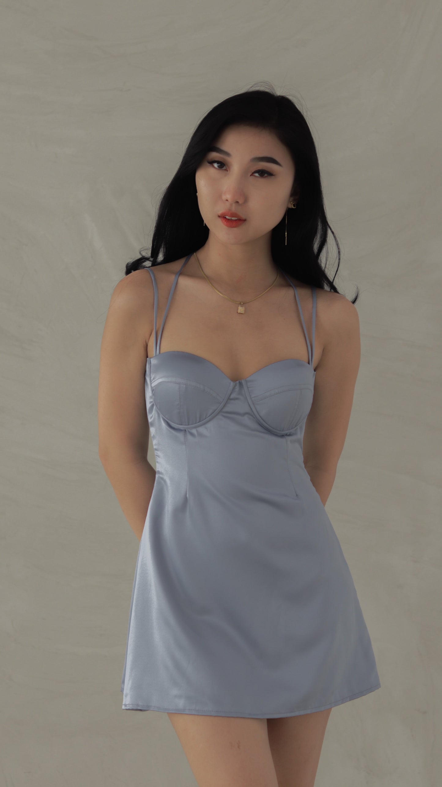 Bustier Satin Mini Dress in Dusty Blue