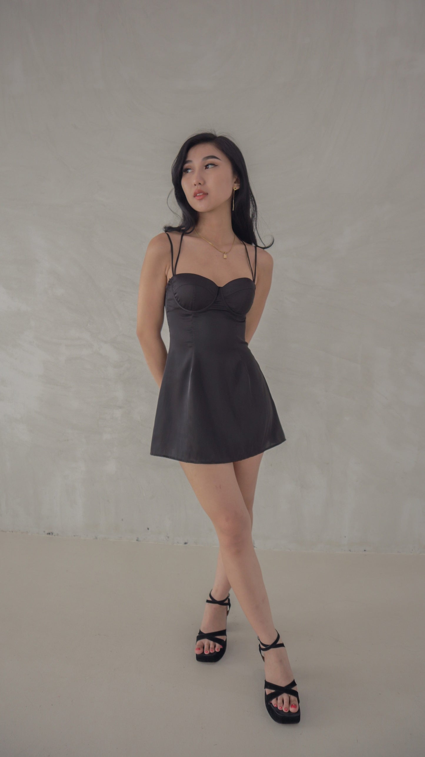 Bustier Satin Mini Dress in Black