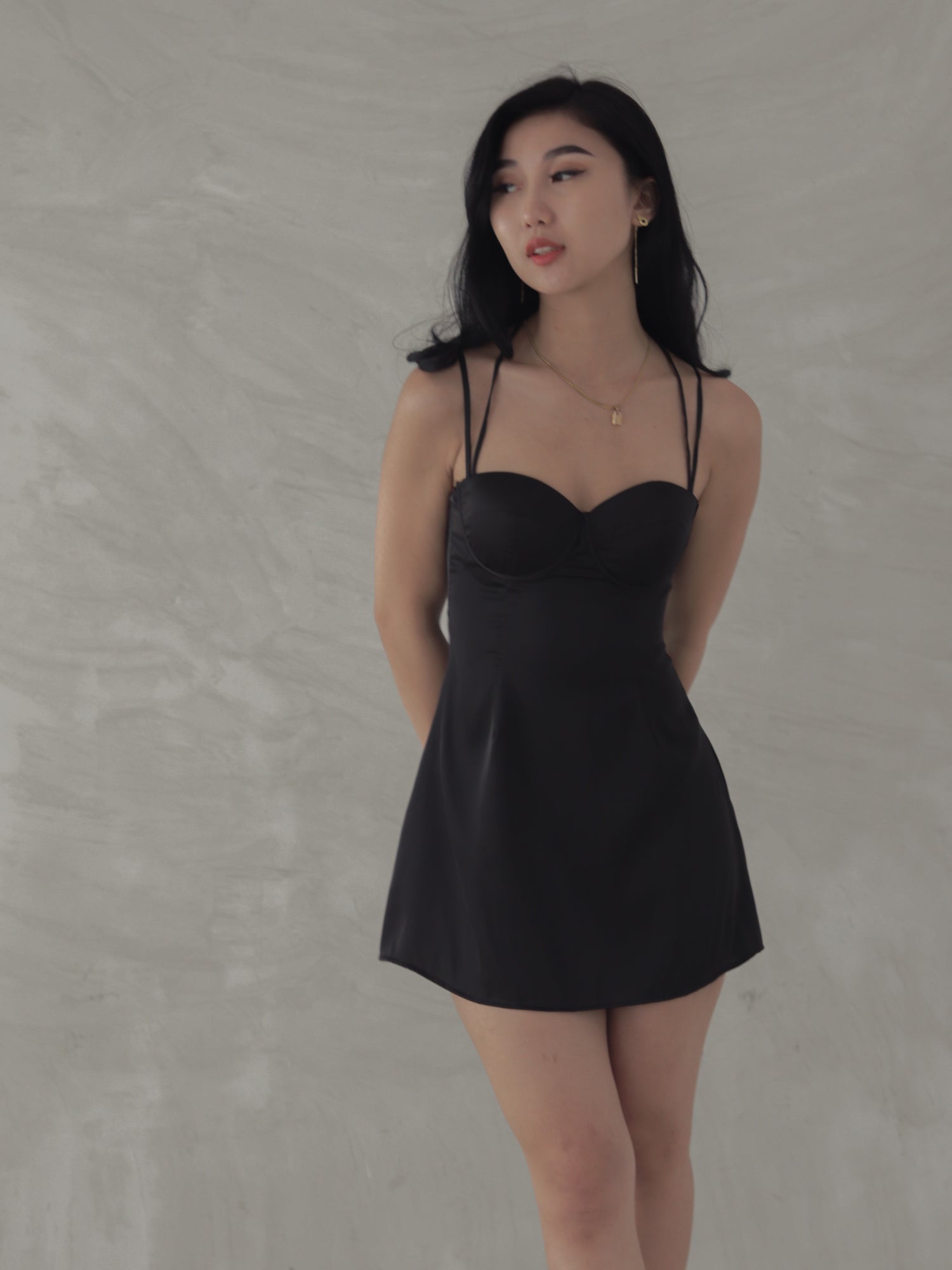 Bustier Satin Mini Dress in Black