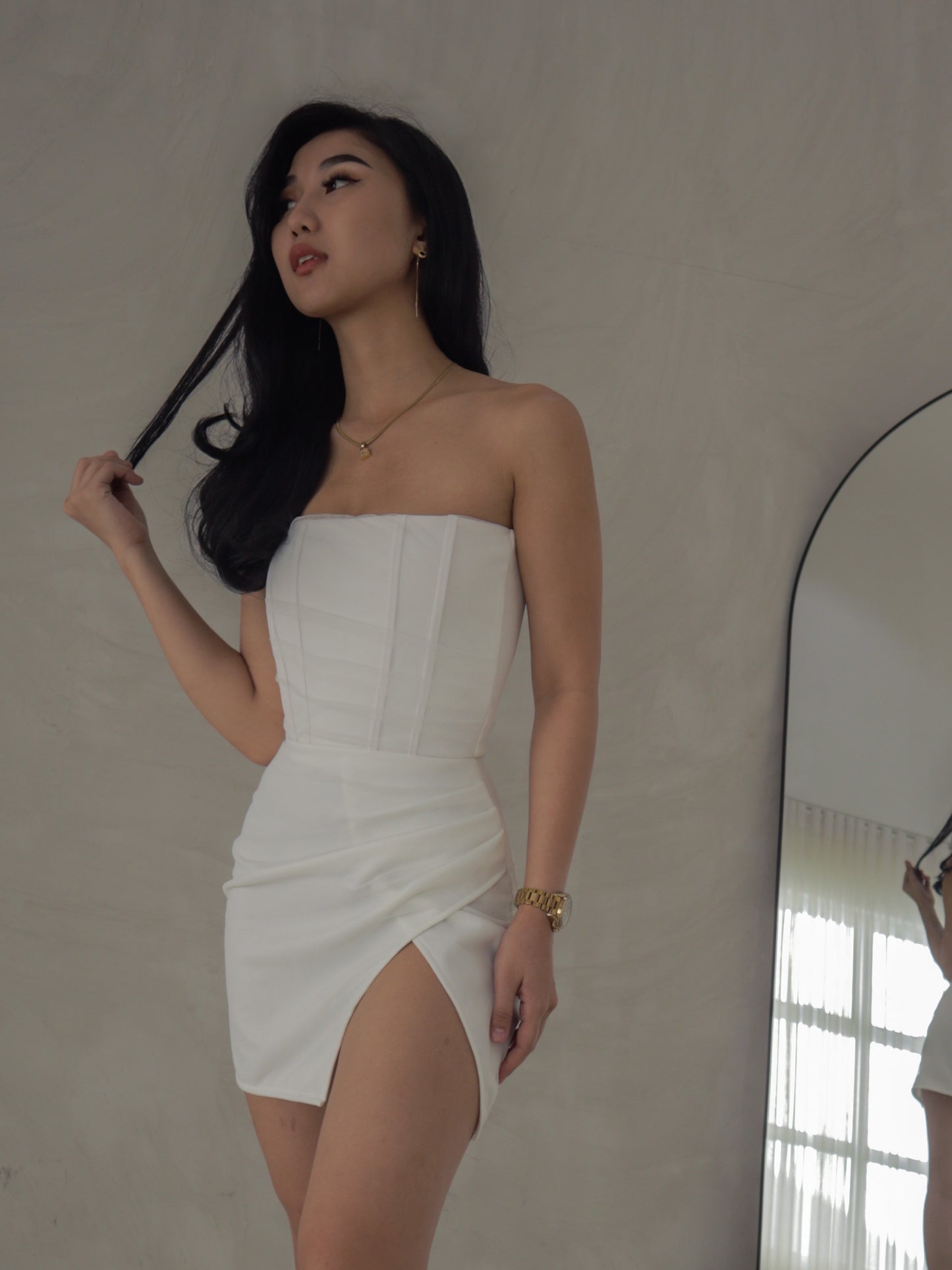 Charmer Corset Wrap Mini Dress in White