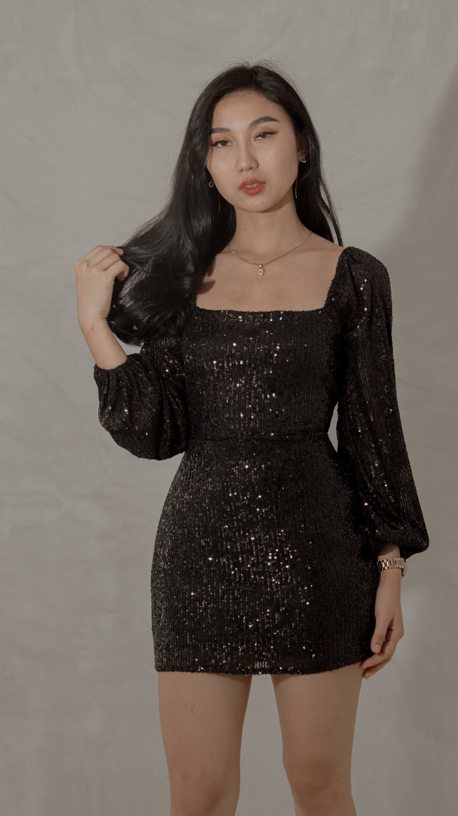 Zohar Long-sleeved Sequin Mini Dress