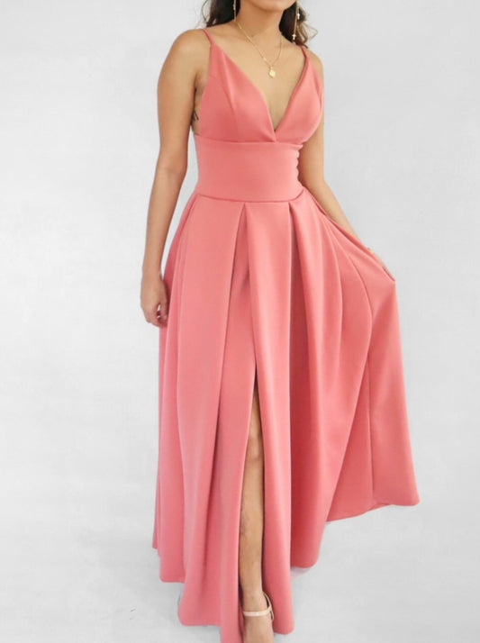 Plunging V-Neck Maxi Dress in Rose Pink